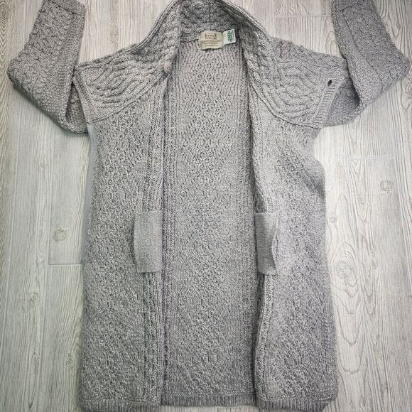 Aran Ireland Handknit Coatigan Cableknit Sweater Coat Shawl Collar Merino Wool L - Picture 8 of 12